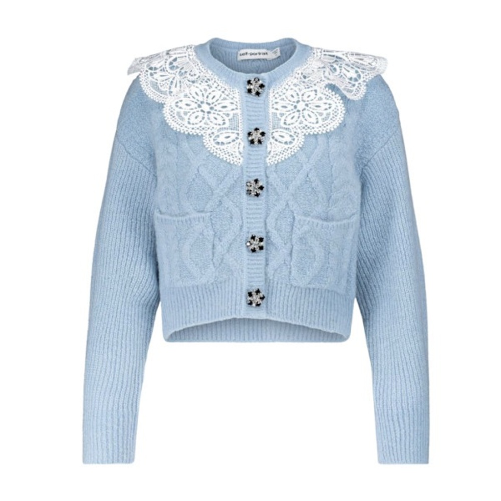 SELF-PORTRAIT Cropped Lace Collar Cardigan